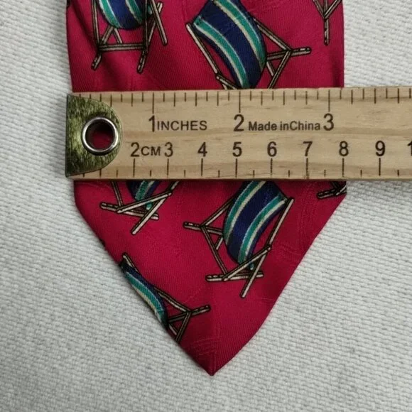 POLO RALPH LAUREN Lot Of 2 Men's 100% Pure Silk Ties Red & Gray Color Chair Des - Picture 7 of 8